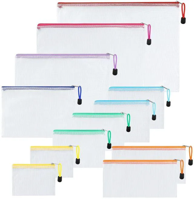 Main image of 12pcs Mesh Zipper Pouch Bags, 8 Size Zipper Bags for Organizing,Mesh Bags with Zipper, Waterproof File Bags for School, Puzzles, Cosmetics, Travel Accessories, Board Games Office Supplies