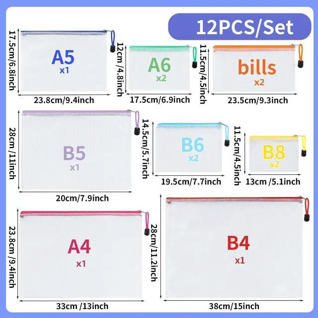 Alt view image 3 of 7 - 12pcs Mesh Zipper Pouch Bags, 8 Size Zipper Bags for Organizing,Mesh Bags with Zipper, Waterproof File Bags for School, Puzzles, Cosmetics, Travel Accessories, Board Games Office Supplies