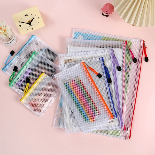 Alt view image 4 of 7 - 12pcs Mesh Zipper Pouch Bags, 8 Size Zipper Bags for Organizing,Mesh Bags with Zipper, Waterproof File Bags for School, Puzzles, Cosmetics, Travel Accessories, Board Games Office Supplies