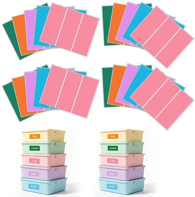 Main image of 60 pcs Labels for Storage Bins Large Storage Bin Label Colored Moving Label for Boxes Removable Blank Container Sticky Labels for Home Organization Kitchen Storage Containers