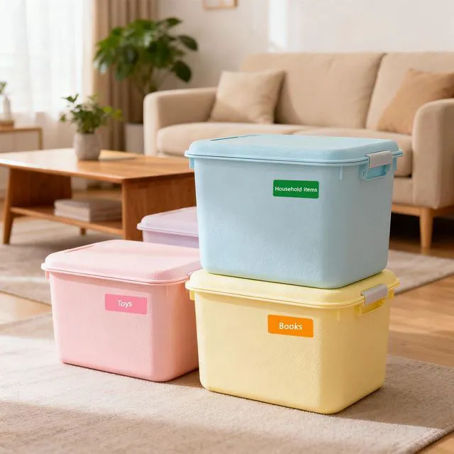 Alt view image 3 of 7 - 60 pcs Labels for Storage Bins Large Storage Bin Label Colored Moving Label for Boxes Removable Blank Container Sticky Labels for Home Organization Kitchen Storage Containers