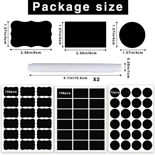 Alt view image 2 of 7 - 290 pcs Chalkboard Labels,Removable Blackboard Label Stickers,3 Assorted Shapes,with 2 White Chalk Marker,Erasable Reusable Waterproof Label for Storage Bin,Food Container,Mason Jars,Jars