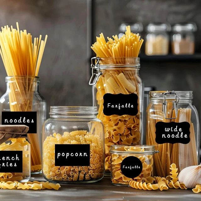 Alt view image 6 of 7 - 290 pcs Chalkboard Labels,Removable Blackboard Label Stickers,3 Assorted Shapes,with 2 White Chalk Marker,Erasable Reusable Waterproof Label for Storage Bin,Food Container,Mason Jars,Jars