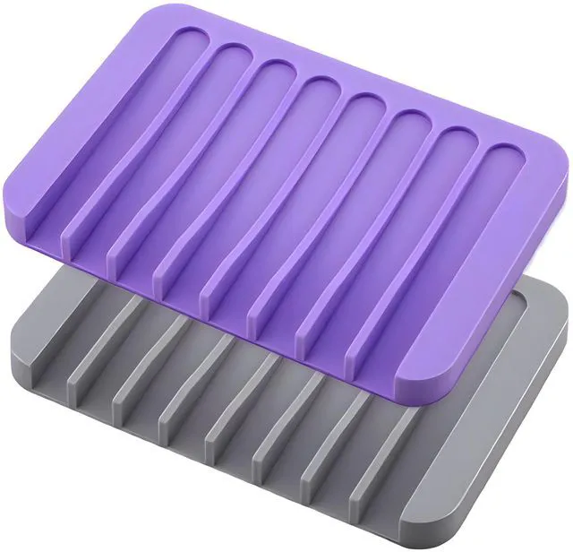 Main image of Silicone Soap Holder, 2-Pack Self-Draining Waterfall Tray | Silicone, self-draining, non-slip, easy clean, for soap, sponge, razor, bathroom, kitchen, shower, bathtub