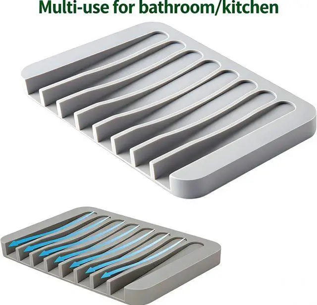 Alt view image 3 of 7 - Silicone Soap Holder, 2-Pack Self-Draining Waterfall Tray | Silicone, self-draining, non-slip, easy clean, for soap, sponge, razor, bathroom, kitchen, shower, bathtub