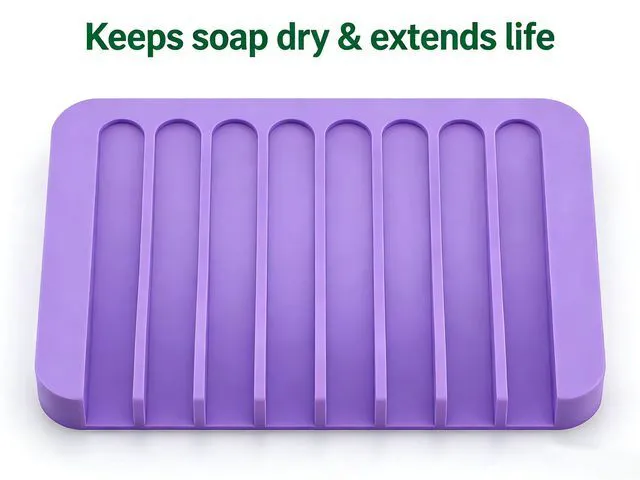 Alt view image 4 of 7 - Silicone Soap Holder, 2-Pack Self-Draining Waterfall Tray | Silicone, self-draining, non-slip, easy clean, for soap, sponge, razor, bathroom, kitchen, shower, bathtub