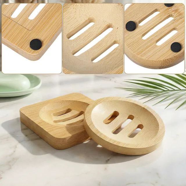 Alt view image 7 of 7 - 2 Pcs Wooden Soaps Saver for Shower Natural Bamboo Soap Dish | Square Round Dish Soap Holders, Self-Draining Tray Easy Dry, Extend Soaps Life, for Shower Bathroom Bath Tub Kitchen Sponges