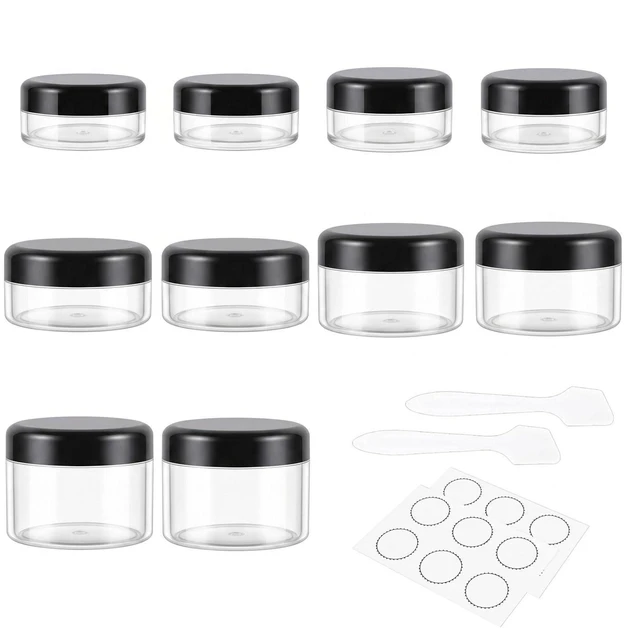Main image of Travel Size Containers 10 Piece Small Travel Containers Multi Size Set | Leak Proof PS Jars, Multi Size Set, Reusable, Includes Labels & Spatulas, Ideal for Travel, Toiletries, Cream and Lotion