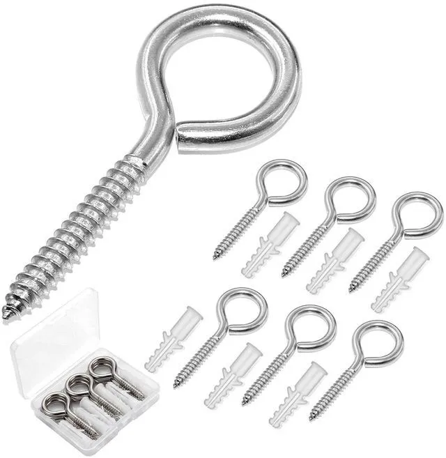 Alt view image 8 of 9 - 6 Pack 304 Stainless Steel Eye Hook Screws with Expansion Anchors, 2.5 inch Heavy Duty Wall Hanging Screw Eye Bolts (M5)