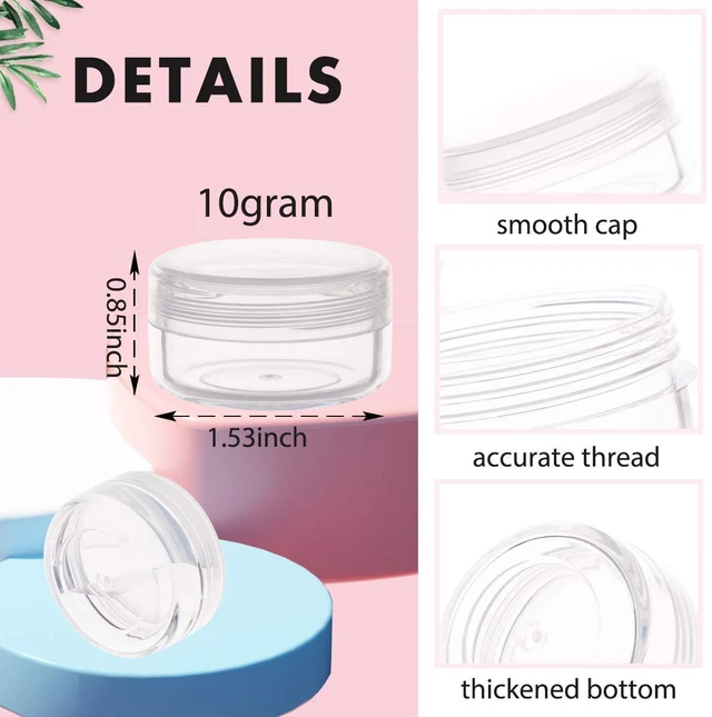 Alt view image 2 of 7 - 10 Gram Containers with Lids, Sample Containers, 10 Pack BPA Free Clear | Leakproof Screw Lids, Reusable Small Plastic Containers with Lids, Sample Jars for Cream, Lotion, Lip Balm, Powder, Travel