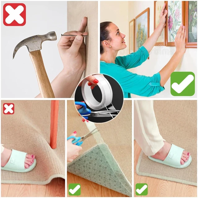 Alt view image 3 of 7 - Double Sided Tape Heavy Duty,Multipurpose Clear Mounting Tape Picture Hanging Adhesive Strips, 10FT Removable Strong Sticky Strips Carpet Nano Tape Poster Two Sided Tape