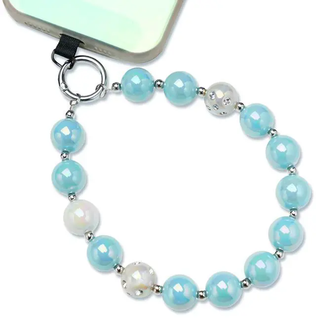 Main image of Aquamarine Rainbow Colorful Beaded Phone Strap for Women - Anti-Theft Hands-Free Lanyard, Multi-Use Charm Bracelet for Phone/Purse/Keys