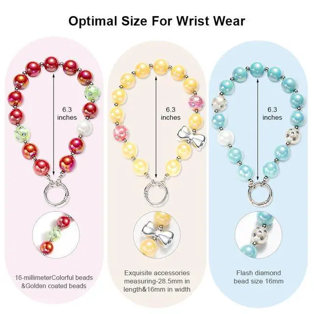 Alt view image 4 of 6 - Aquamarine Rainbow Colorful Beaded Phone Strap for Women - Anti-Theft Hands-Free Lanyard, Multi-Use Charm Bracelet for Phone/Purse/Keys