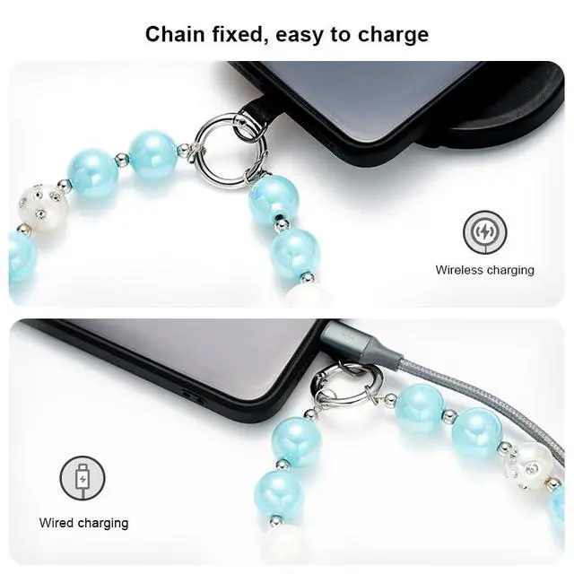 Alt view image 3 of 6 - Aquamarine Rainbow Colorful Beaded Phone Strap for Women - Anti-Theft Hands-Free Lanyard, Multi-Use Charm Bracelet for Phone/Purse/Keys