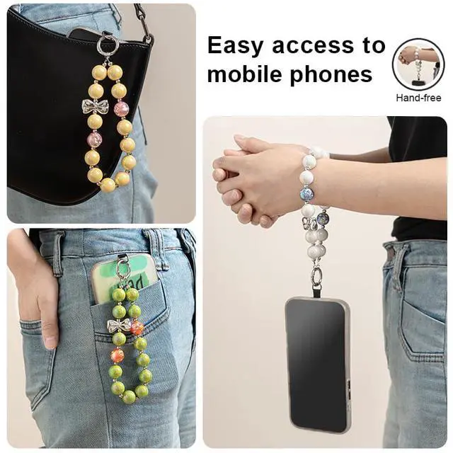 Alt view image 6 of 6 - Aquamarine Rainbow Colorful Beaded Phone Strap for Women - Anti-Theft Hands-Free Lanyard, Multi-Use Charm Bracelet for Phone/Purse/Keys