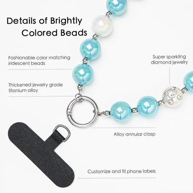 Alt view image 2 of 6 - Aquamarine Rainbow Colorful Beaded Phone Strap for Women - Anti-Theft Hands-Free Lanyard, Multi-Use Charm Bracelet for Phone/Purse/Keys