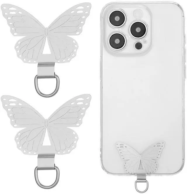 Main image of 2 Pcs Phone Tether Tab for Smart Phone, Butterfly Metal Phone Lanyard Strap Patch Stainless Steel Patch Anti Theft Replacement for Full Phone Case