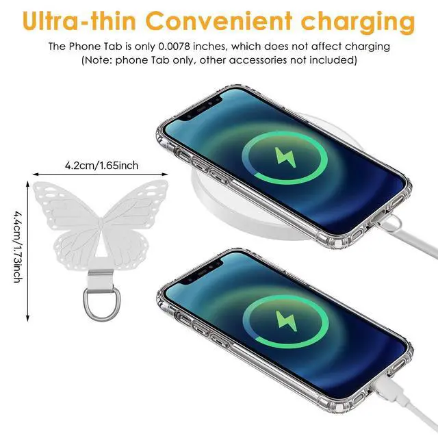 Alt view image 2 of 7 - 2 Pcs Phone Tether Tab for Smart Phone, Butterfly Metal Phone Lanyard Strap Patch Stainless Steel Patch Anti Theft Replacement for Full Phone Case