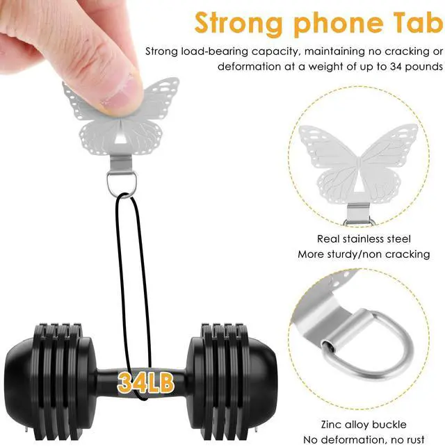 Alt view image 3 of 7 - 2 Pcs Phone Tether Tab for Smart Phone, Butterfly Metal Phone Lanyard Strap Patch Stainless Steel Patch Anti Theft Replacement for Full Phone Case