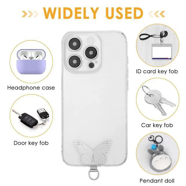 Alt view image 5 of 7 - 2 Pcs Phone Tether Tab for Smart Phone, Butterfly Metal Phone Lanyard Strap Patch Stainless Steel Patch Anti Theft Replacement for Full Phone Case