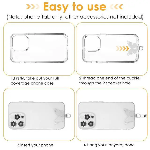 Alt view image 7 of 7 - 2 Pcs Phone Tether Tab for Smart Phone, Butterfly Metal Phone Lanyard Strap Patch Stainless Steel Patch Anti Theft Replacement for Full Phone Case