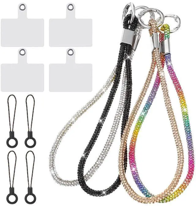 Main image of Wrist Strap,4pcs CellPhone Lanyards for Women | Cell phone Lanyard wristlet charm for Bag Glitter Phone Strap Wrist Lanyard Multicolor Gold Silver Black