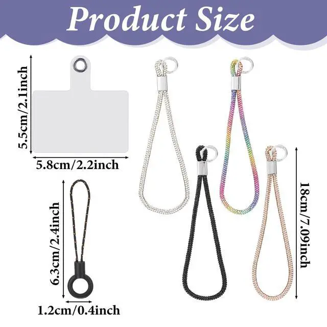 Alt view image 4 of 7 - Wrist Strap,4pcs CellPhone Lanyards for Women | Cell phone Lanyard wristlet charm for Bag Glitter Phone Strap Wrist Lanyard Multicolor Gold Silver Black