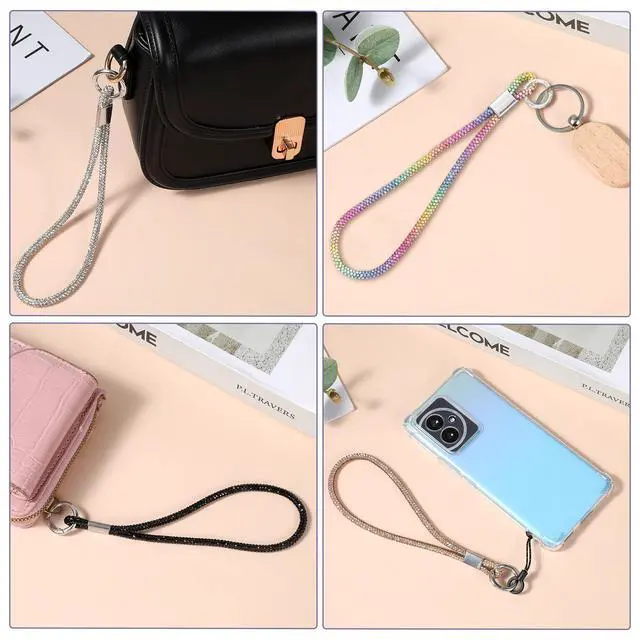 Alt view image 6 of 7 - Wrist Strap,4pcs CellPhone Lanyards for Women | Cell phone Lanyard wristlet charm for Bag Glitter Phone Strap Wrist Lanyard Multicolor Gold Silver Black