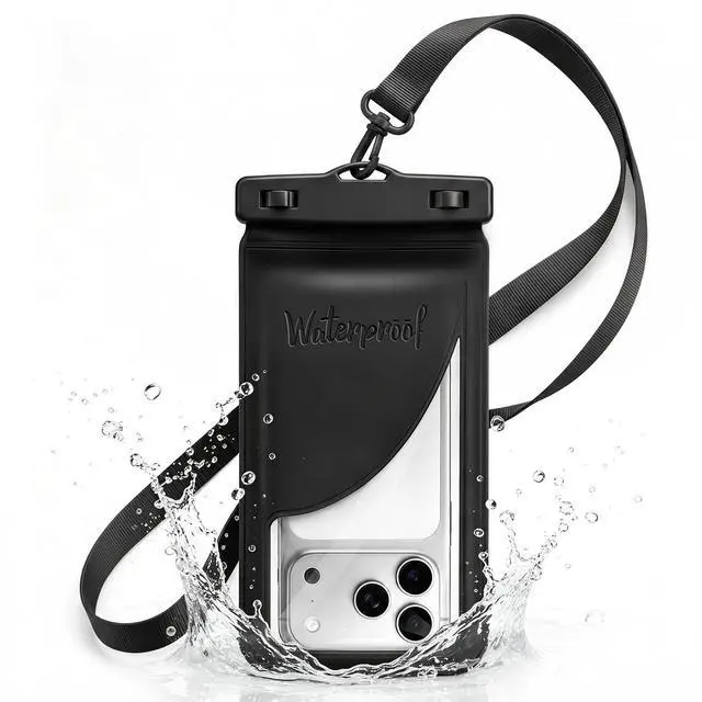 Main image of Waterproof Phone Pouch for iPhone 17 16 15 Pro Max IPX8 Black-8.3 | Card Pocket, Lightweight, Large Cellphone Dry Bag, IPX8 Rated, Beach Essential, Cruise Ship, 1 Pack, 8.3 inch