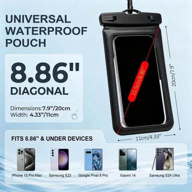 Alt view image 2 of 6 - Waterproof Phone Pouch for iPhone 17 16 15 Pro Max IPX8 Black-8.3 | Card Pocket, Lightweight, Large Cellphone Dry Bag, IPX8 Rated, Beach Essential, Cruise Ship, 1 Pack, 8.3 inch