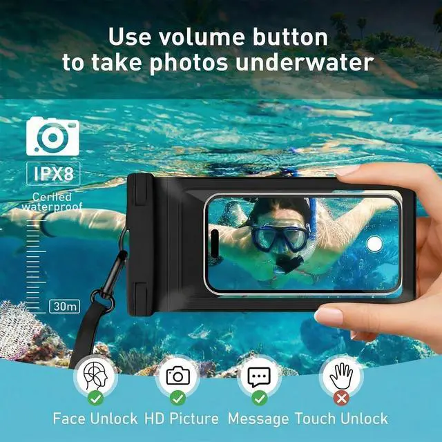 Alt view image 4 of 6 - Waterproof Phone Pouch for iPhone 17 16 15 Pro Max IPX8 Black-8.3 | Card Pocket, Lightweight, Large Cellphone Dry Bag, IPX8 Rated, Beach Essential, Cruise Ship, 1 Pack, 8.3 inch