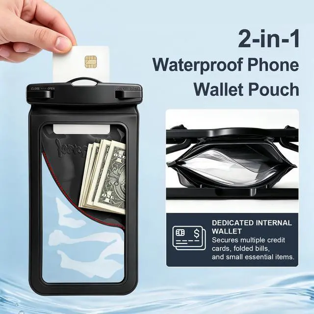 Alt view image 3 of 6 - Waterproof Phone Pouch for iPhone 17 16 15 Pro Max IPX8 Black-8.3 | Card Pocket, Lightweight, Large Cellphone Dry Bag, IPX8 Rated, Beach Essential, Cruise Ship, 1 Pack, 8.3 inch