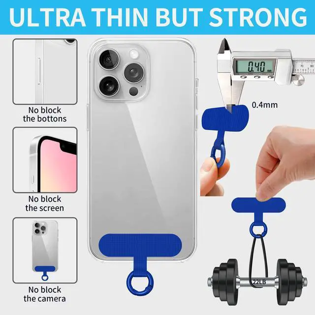 Alt view image 2 of 7 - Phone Tether Tab, 2 Pack Cell Phone Lanyard Patch Without Adhesive, Phone Strap Replacement Part for All Full Phone Cases (Royal Blue)