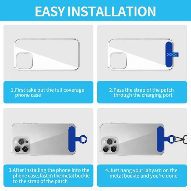 Alt view image 5 of 7 - Phone Tether Tab, 2 Pack Cell Phone Lanyard Patch Without Adhesive, Phone Strap Replacement Part for All Full Phone Cases (Royal Blue)