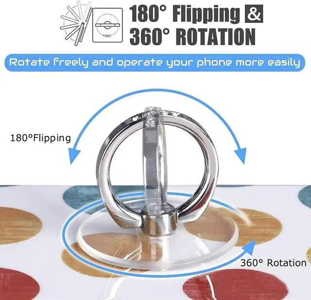 Alt view image 4 of 4 - Cell Phone Ring Stand Holder2Pcs Transparent Finger Ring Kickstand360 Degree Rotation Hand Phone Ring Grip for All Mobile Phone(Round)