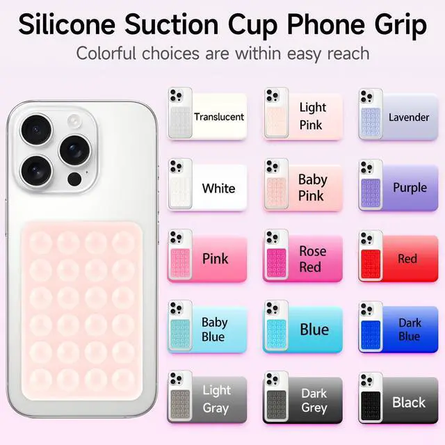 Alt view image 2 of 6 - 4Pack Silicone Suction Phone Case Mount, Silicon Adhesive Smartphones Stand Sticky, Hands-Free Phone Accessories Holder for Selfies and Videos (Black & White & Translucent & Light Pink)