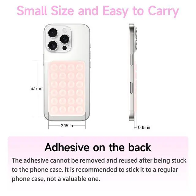 Alt view image 3 of 6 - 4Pack Silicone Suction Phone Case Mount, Silicon Adhesive Smartphones Stand Sticky, Hands-Free Phone Accessories Holder for Selfies and Videos (Black & White & Translucent & Light Pink)