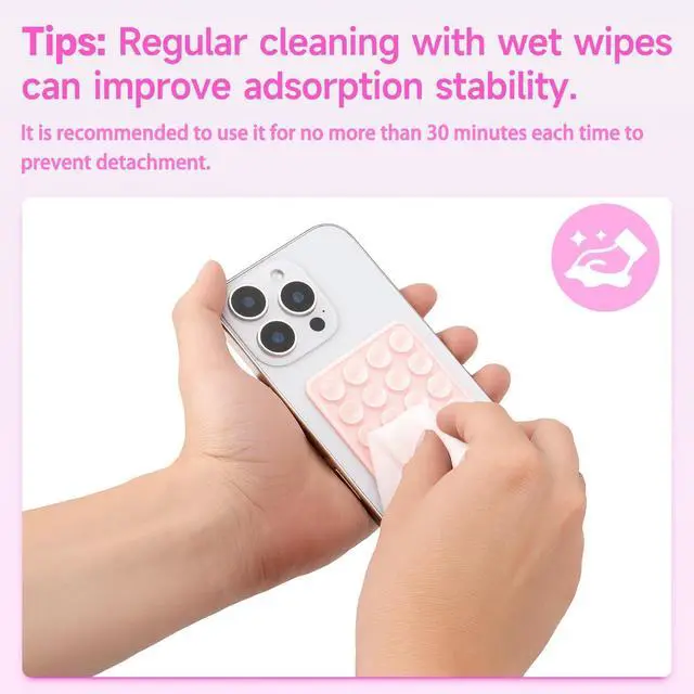 Alt view image 5 of 6 - 4Pack Silicone Suction Phone Case Mount, Silicon Adhesive Smartphones Stand Sticky, Hands-Free Phone Accessories Holder for Selfies and Videos (Black & White & Translucent & Light Pink)