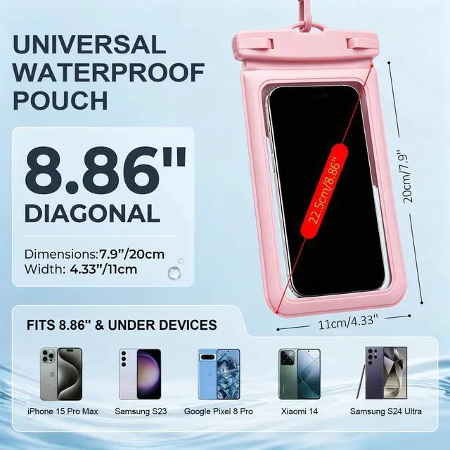 Alt view image 2 of 6 - Waterproof Phone Pouch for iPhone 17 16 15 Pro Max IPX8 Pink-8.3 | Card Pocket, Lightweight, Large Cellphone Dry Bag, IPX8 Rated, Beach Essential, Cruise Ship, 1 Pack, 8.3 inch