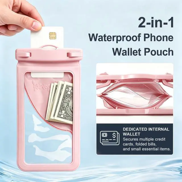 Alt view image 3 of 6 - Waterproof Phone Pouch for iPhone 17 16 15 Pro Max IPX8 Pink-8.3 | Card Pocket, Lightweight, Large Cellphone Dry Bag, IPX8 Rated, Beach Essential, Cruise Ship, 1 Pack, 8.3 inch