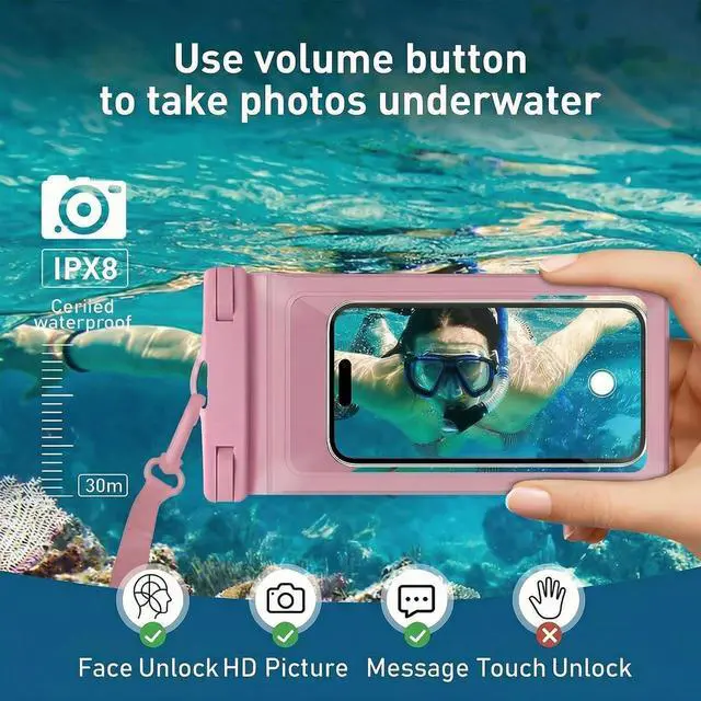 Alt view image 4 of 6 - Waterproof Phone Pouch for iPhone 17 16 15 Pro Max IPX8 Pink-8.3 | Card Pocket, Lightweight, Large Cellphone Dry Bag, IPX8 Rated, Beach Essential, Cruise Ship, 1 Pack, 8.3 inch