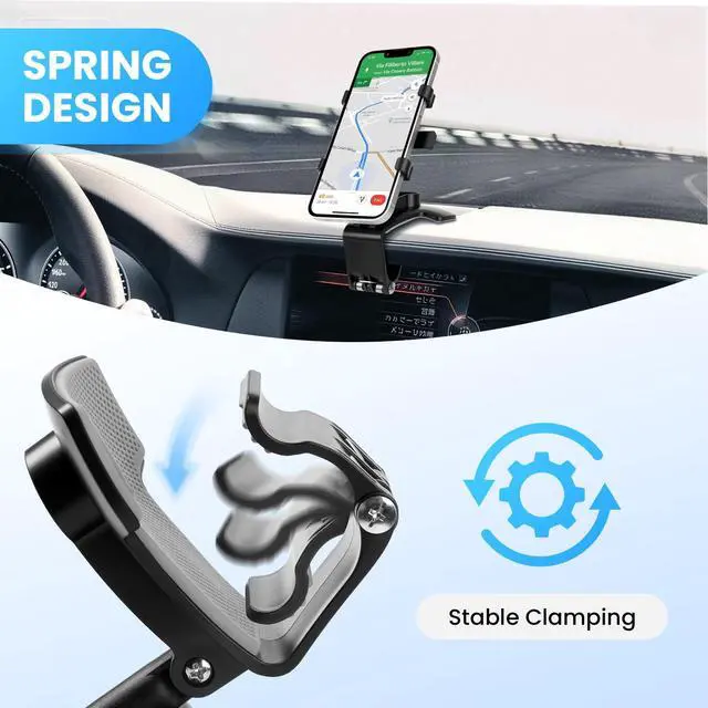 Alt view image 6 of 7 - Car Phone Holder Mount Dashboard Rearview Mirror Sun Visor 360 Degree Rotation Multifunctional Adjustable Spring Clip Car Universal Phone Mount for 4-7 inch Cellphone