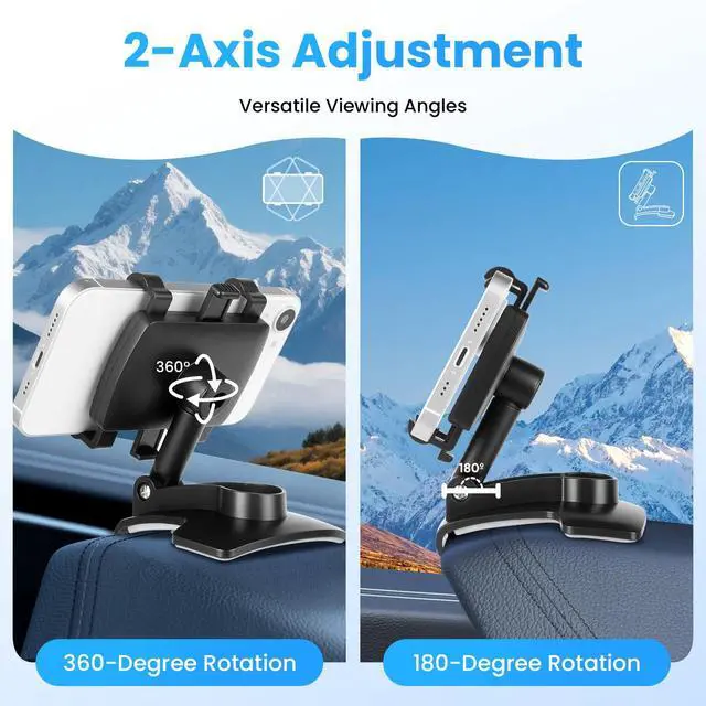 Alt view image 3 of 7 - Car Phone Holder Mount Dashboard Rearview Mirror Sun Visor 360 Degree Rotation Multifunctional Adjustable Spring Clip Car Universal Phone Mount for 4-7 inch Cellphone