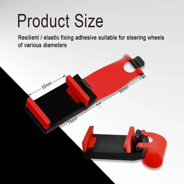 Alt view image 2 of 7 - Car Steering Wheel Phone Holder, Portable No-Hands Smartphone Mount Clip | Adjustable Car Cradle, Universal Mobile Phone Mount for Most Devices