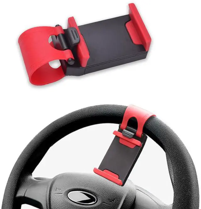 Main image of Car Steering Wheel Phone Holder, Portable No-Hands Smartphone Mount Clip | Adjustable Car Cradle, Universal Mobile Phone Mount for Most Devices