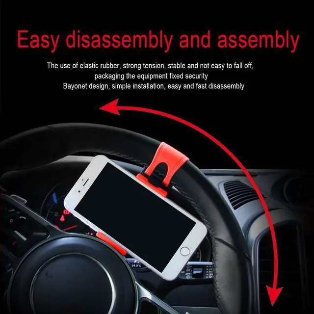 Alt view image 5 of 7 - Car Steering Wheel Phone Holder, Portable No-Hands Smartphone Mount Clip | Adjustable Car Cradle, Universal Mobile Phone Mount for Most Devices