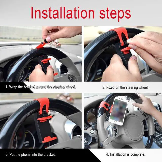 Alt view image 6 of 7 - Car Steering Wheel Phone Holder, Portable No-Hands Smartphone Mount Clip | Adjustable Car Cradle, Universal Mobile Phone Mount for Most Devices