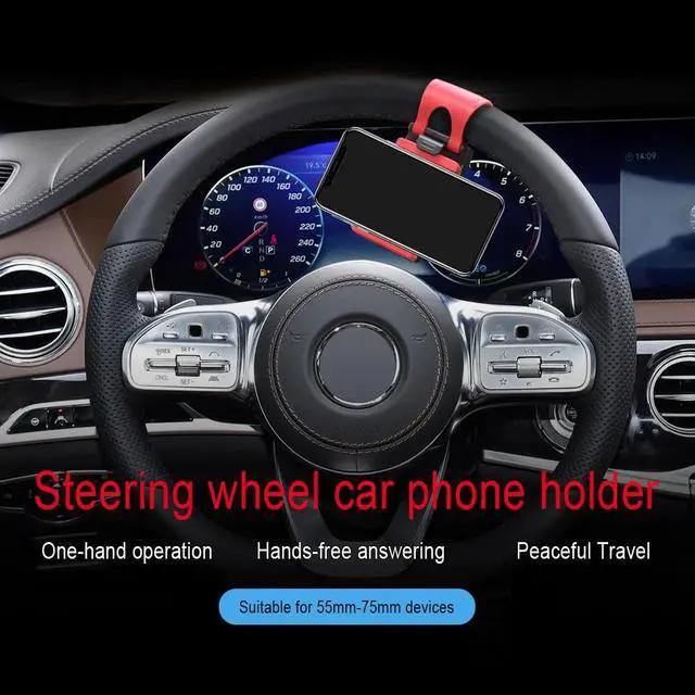 Alt view image 7 of 7 - Car Steering Wheel Phone Holder, Portable No-Hands Smartphone Mount Clip | Adjustable Car Cradle, Universal Mobile Phone Mount for Most Devices