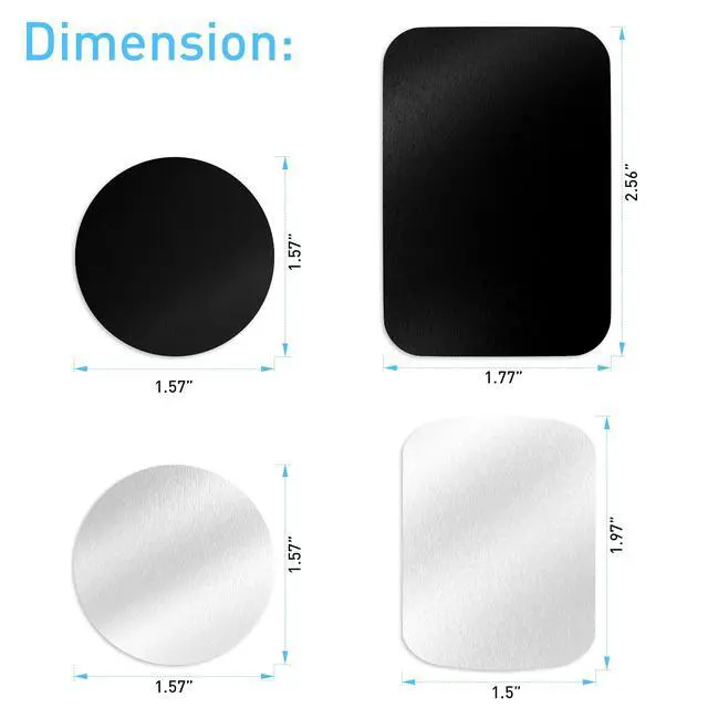 Alt view image 2 of 6 - Metal Plate for Magnetic Car Mount 4 Pack Disc with 3M Adhesive Compatible with Phone Magnets/Cell Phone Automobile Magnet Cradles, No Logo or Hole, 2 Rectangle 2 Round, Black&Silver