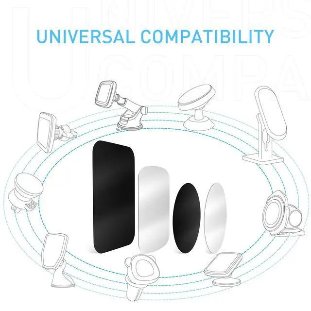 Alt view image 4 of 6 - Metal Plate for Magnetic Car Mount 4 Pack Disc with 3M Adhesive Compatible with Phone Magnets/Cell Phone Automobile Magnet Cradles, No Logo or Hole, 2 Rectangle 2 Round, Black&Silver